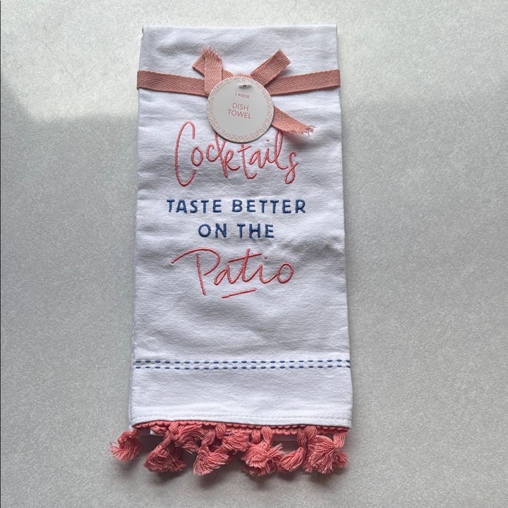 NWT White and Pink Patio Dish Towel